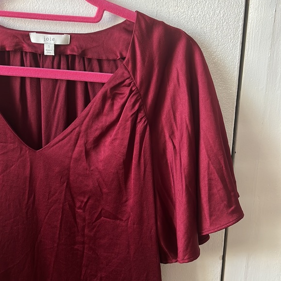 Joie Ankita Short Sleeve Flutter Sleeve Top, Burgandy Garnet Color - Picture 5 of 5